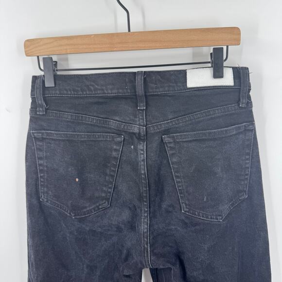 RE/DONE Black High Rise Jeans Size 29 Straight Leg Raw Hem Designer Denim - Picture 5 of 9